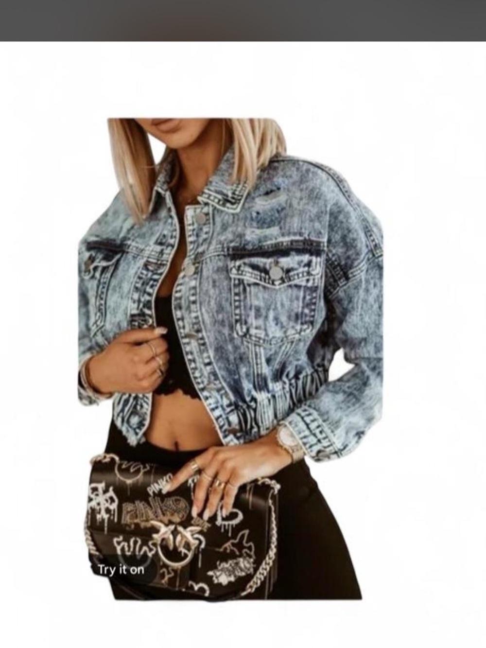 Acid Wash Cropped Denim Jacket - Light Blue